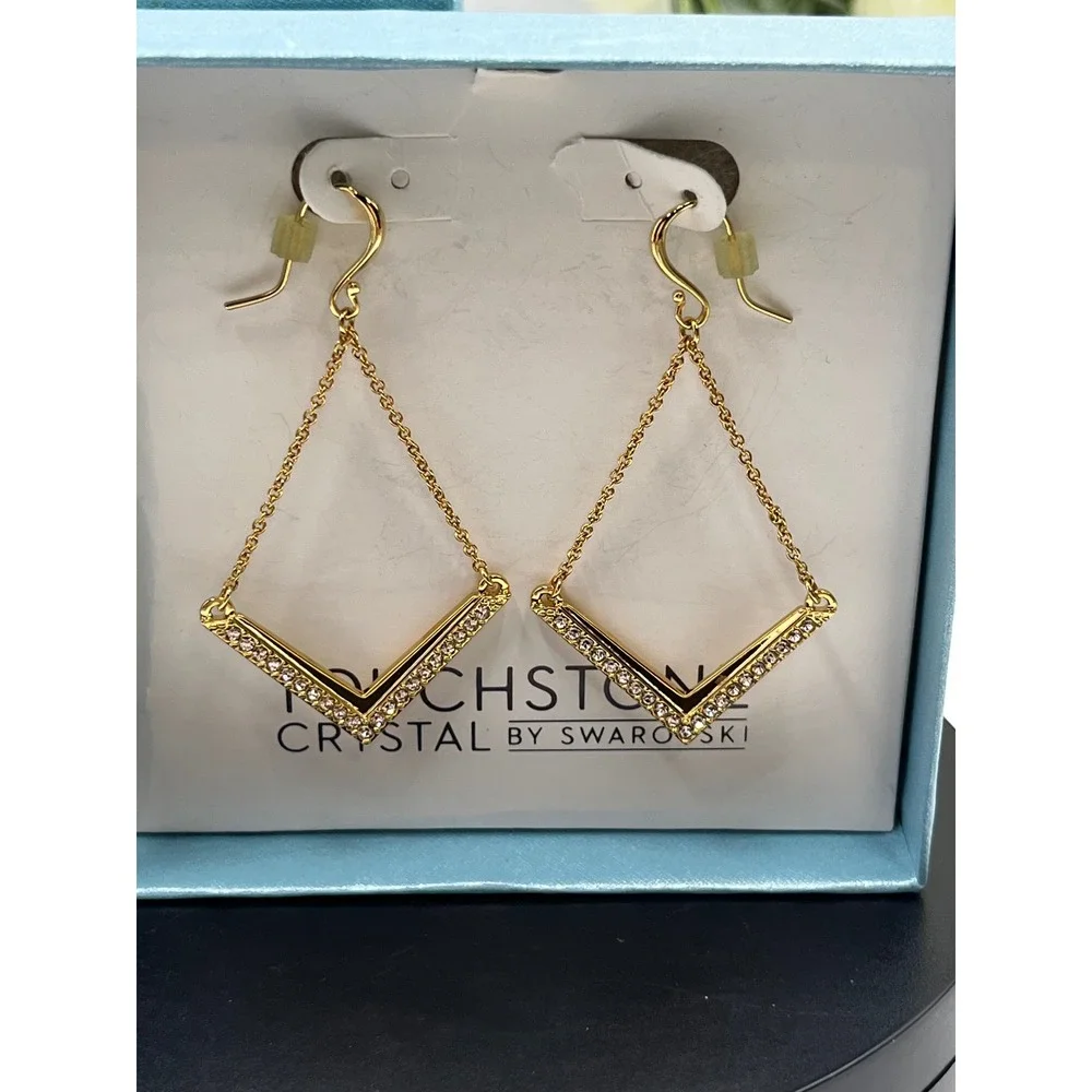 Touchstone Crystal by Swarovski Chevron‎ V Shaped Chain Drop Dangle Earrings New